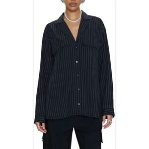 Pistola Shirt Womens Large Black Irene Stripe Minimalist Indie Sleak Relaxed Fit